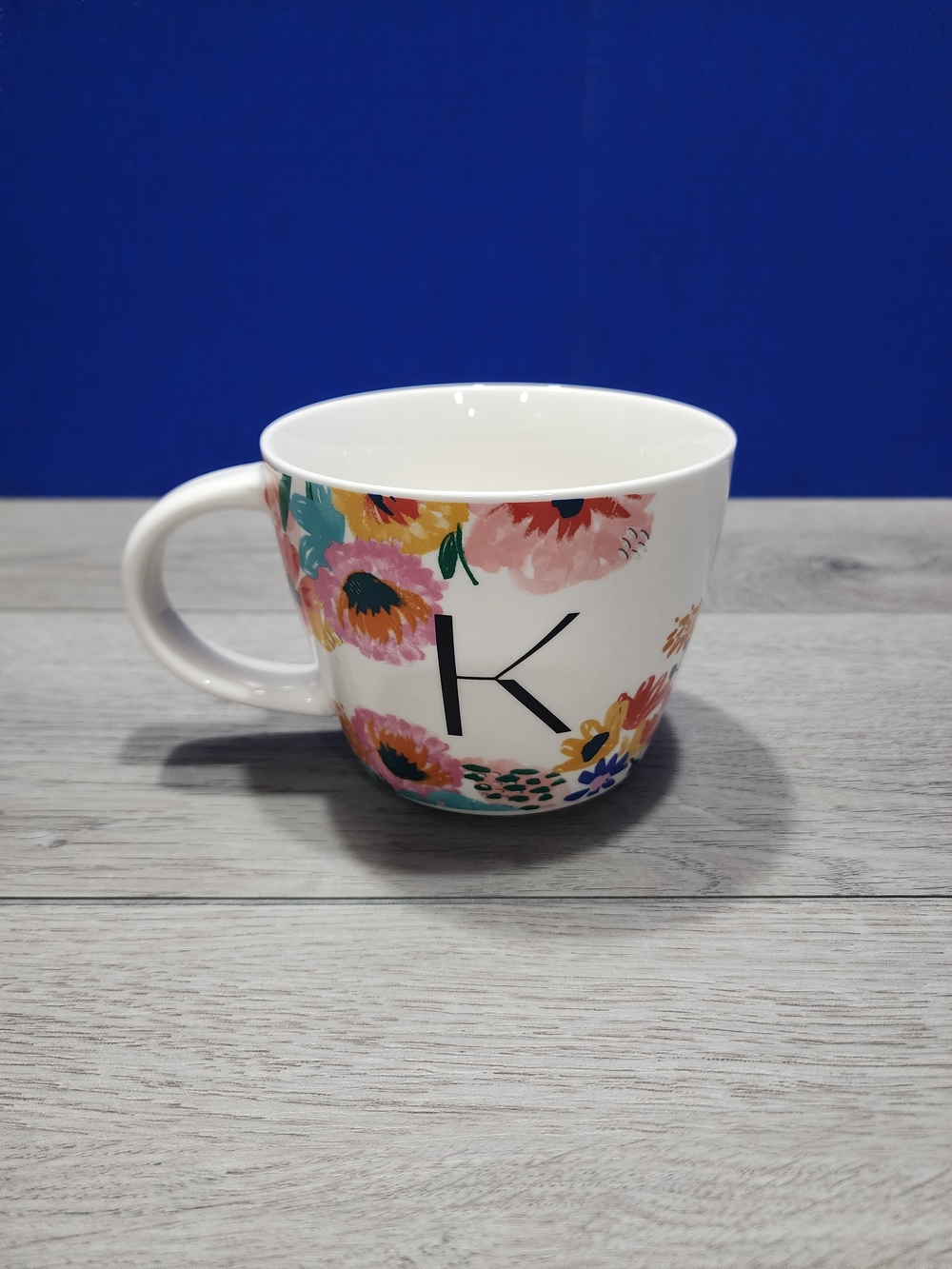 Opalhouse 16oz Monogram Letter “K” Floral Stoneware Coffee Cup